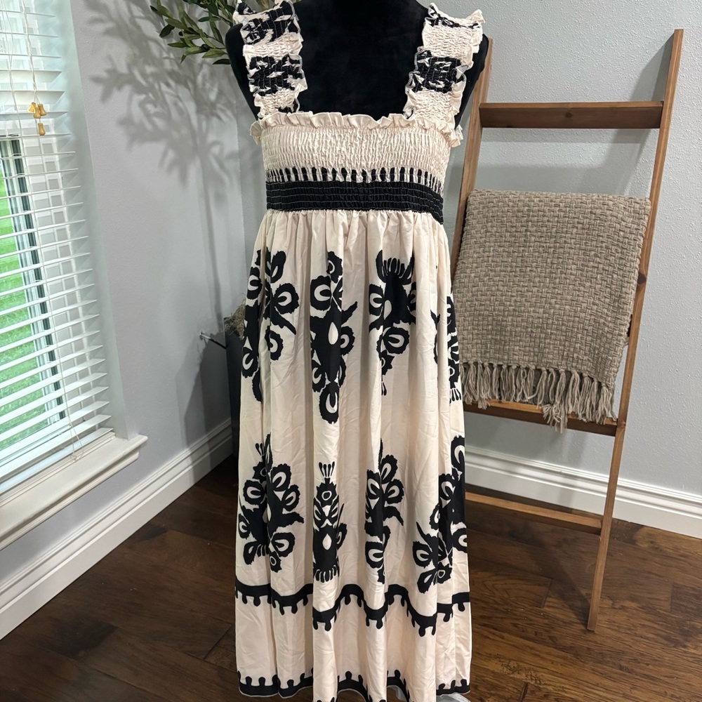 Kormei Casual Smocked Tank Dress Sleeveless High Low Flowy Loose Maxi size M/L